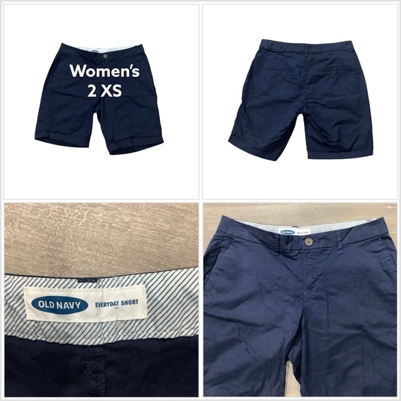 Women's Old Navy 2 XS 9” inseam Shorts Bermuda Chino Khakis Navy Blue Stretch - Picture 1 of 7